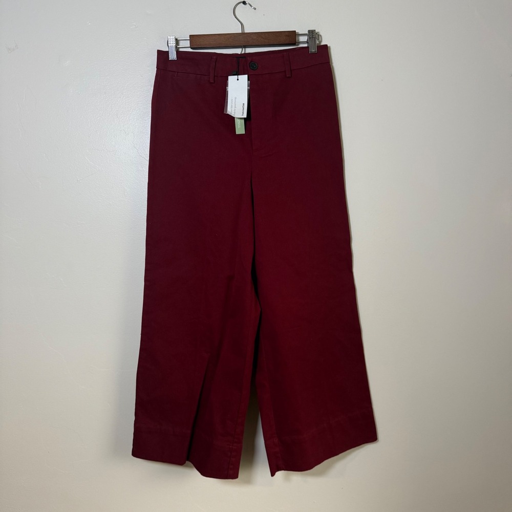 NWT Frank And Oak Minimal Wide Leg High Rise Cropped Trousers Size 10 Burgundy